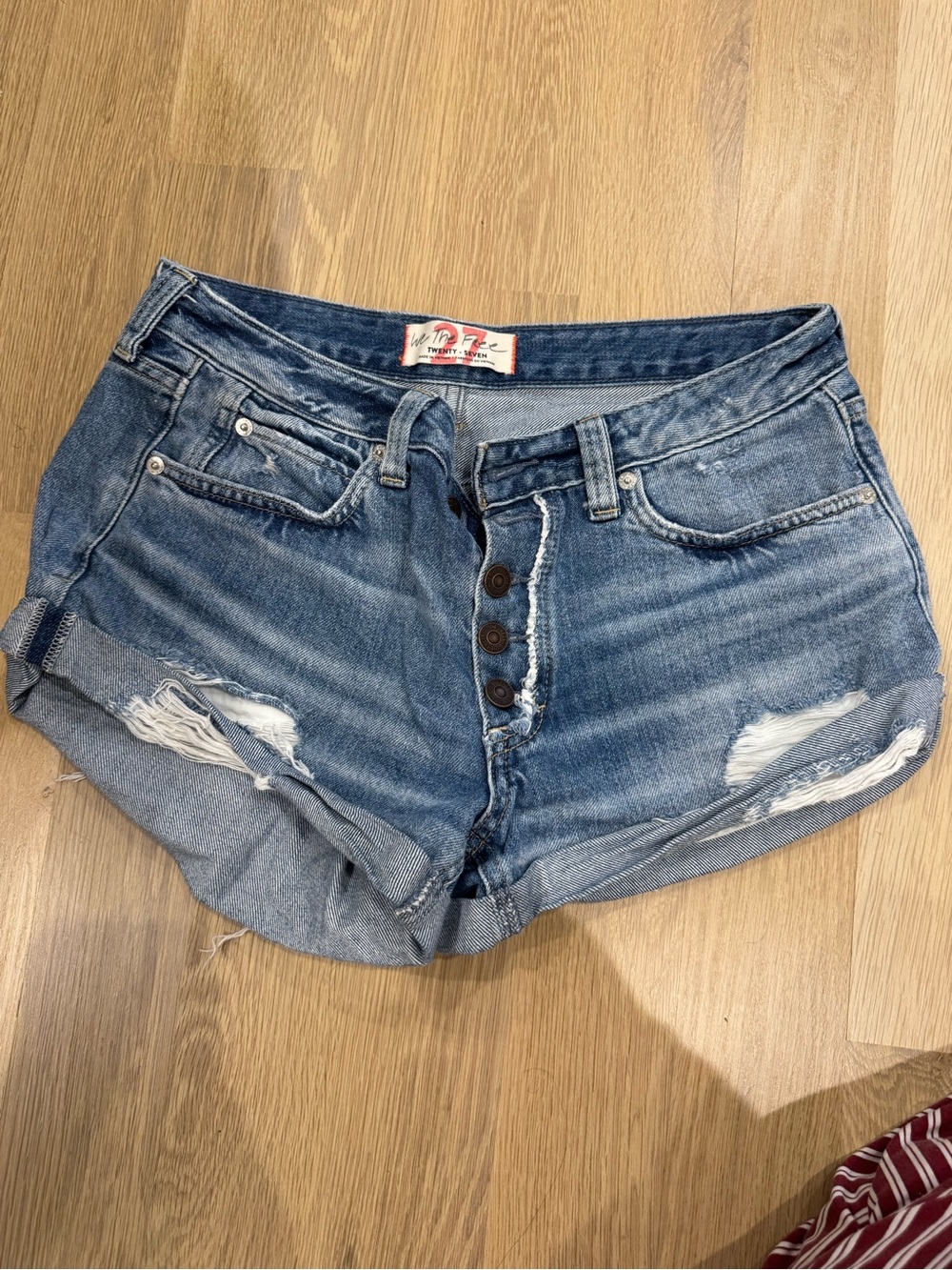 We The Free Distressed Blue Denim Button-Front Jean Shorts